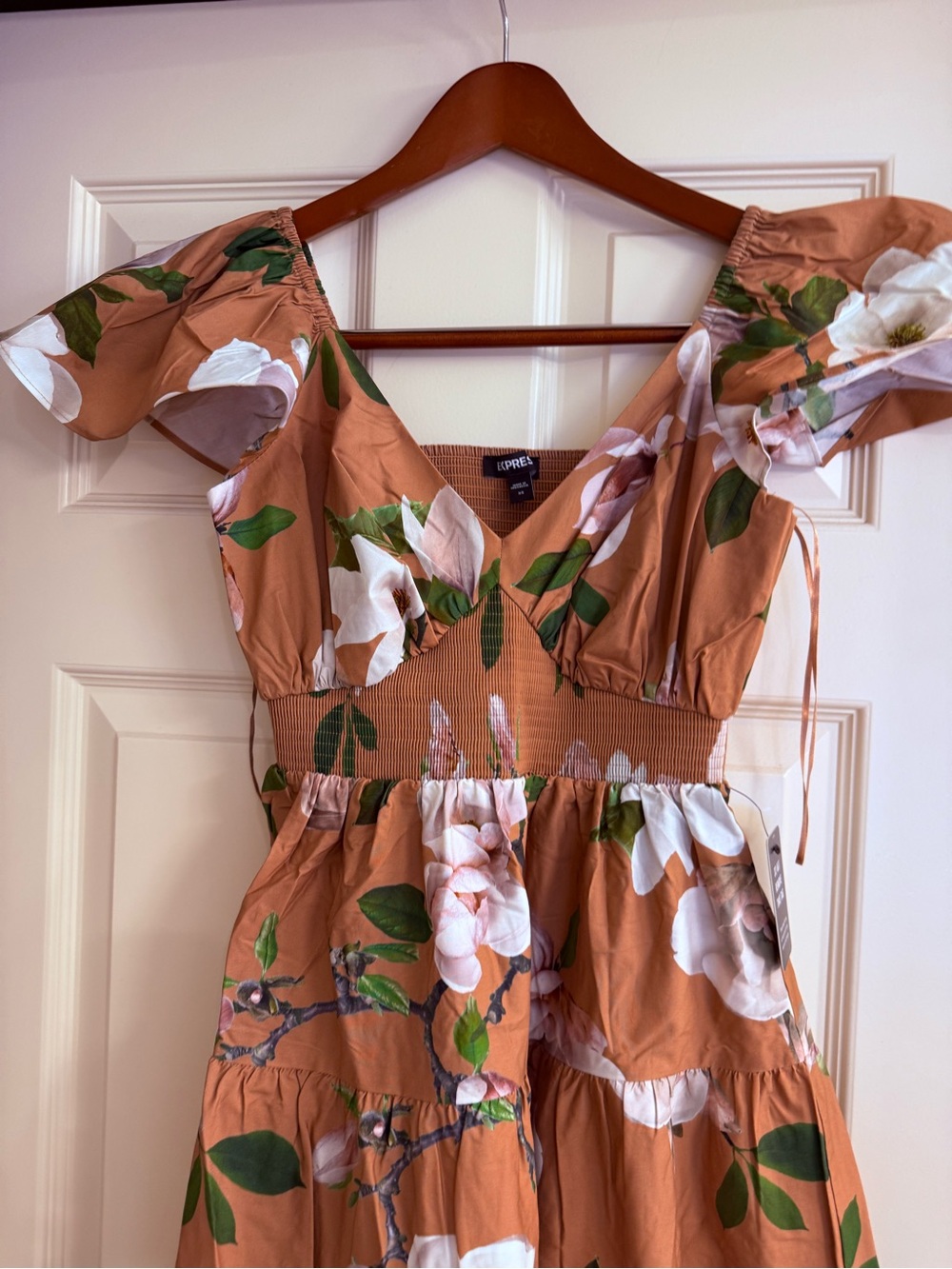 Express Rust Floral Midi Dress